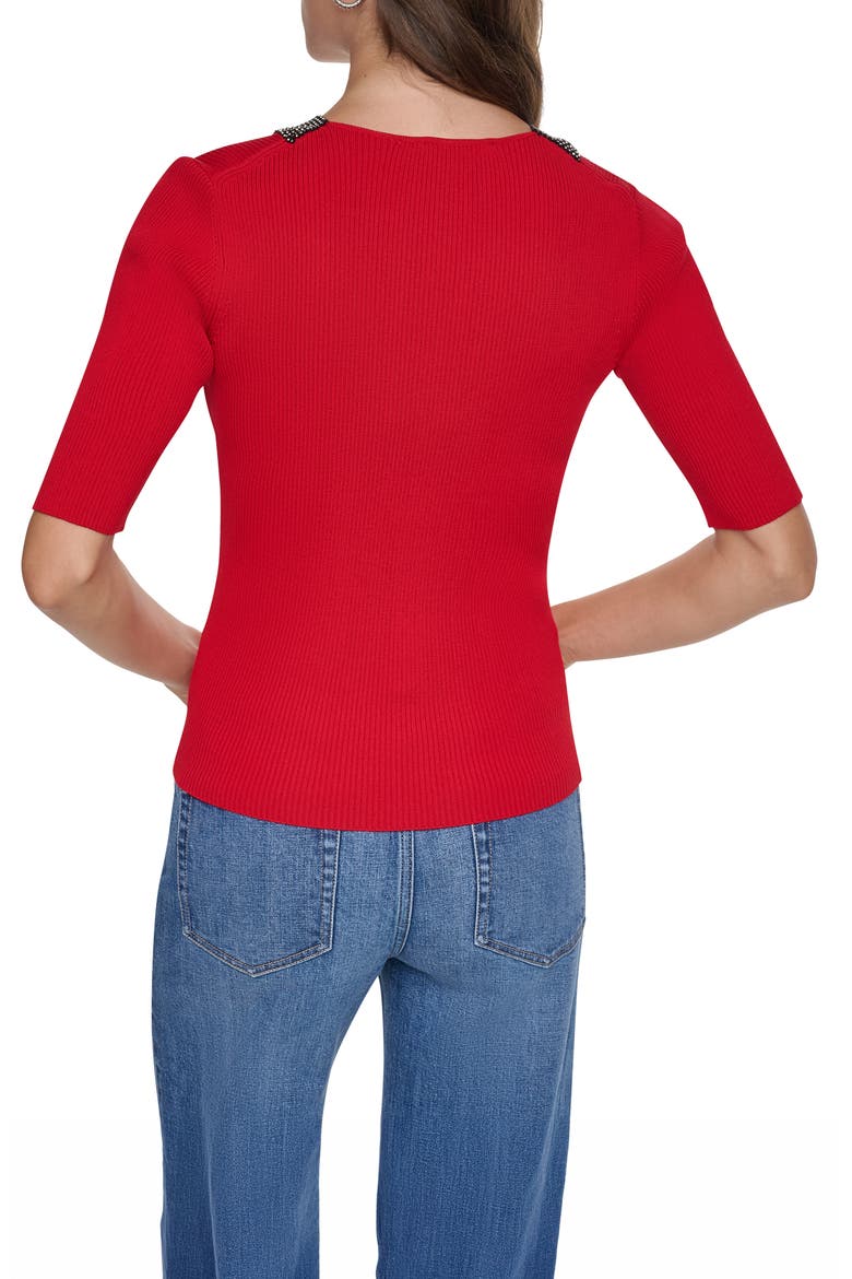 Embellished V-Neck Sweater, Alternate, color, VIBRANT RE