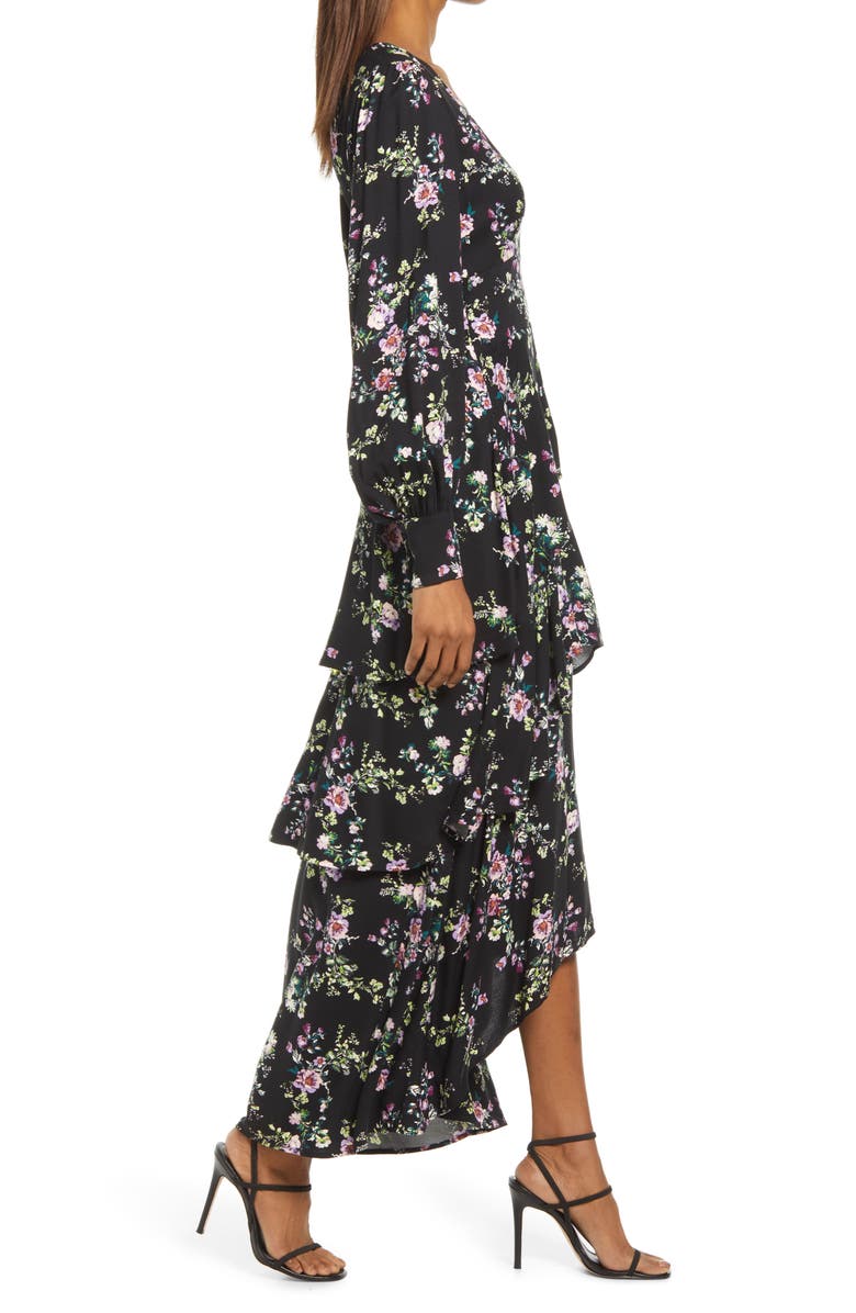 Fourteenth Place Floral Long Sleeve Tiered High/Low Dress, Alternate, color, 