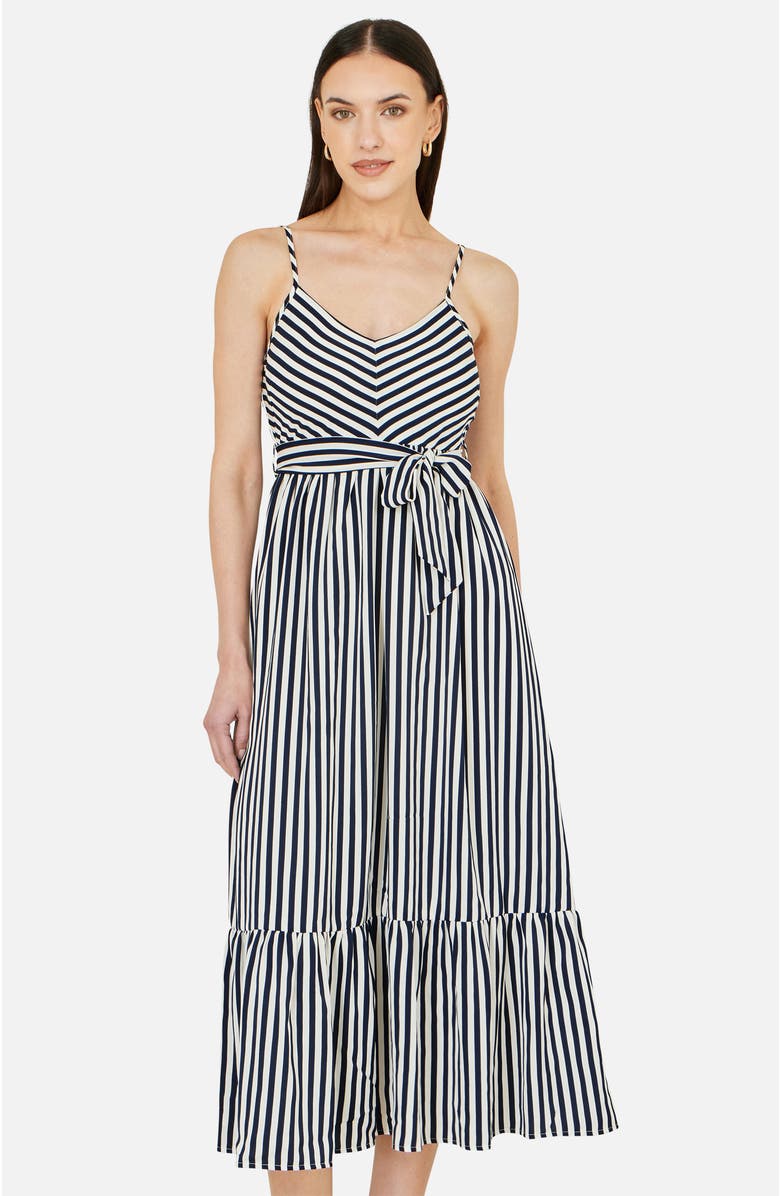 Yumi Stripe Midi Sun Dress, Alternate, color, Navy