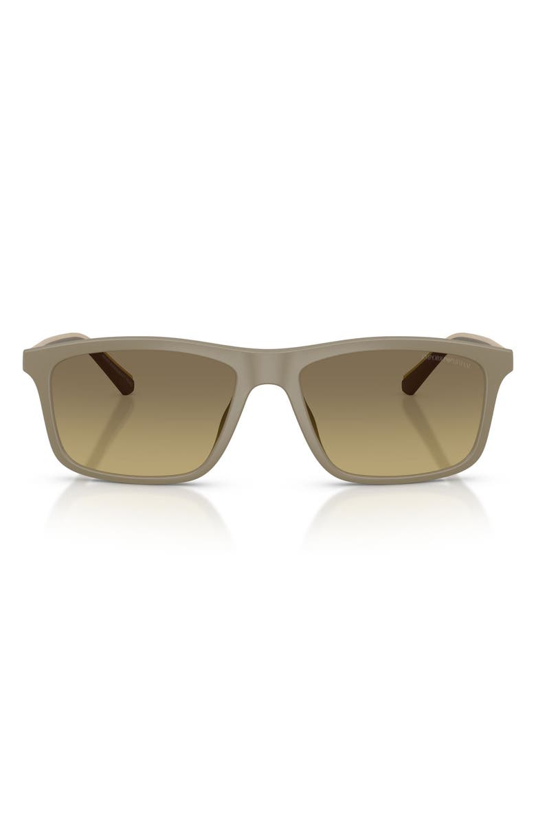 Emporio Armani 57mm Gradient Pillow Sunglasses, Main, color, Matte Beige / Brown Grey