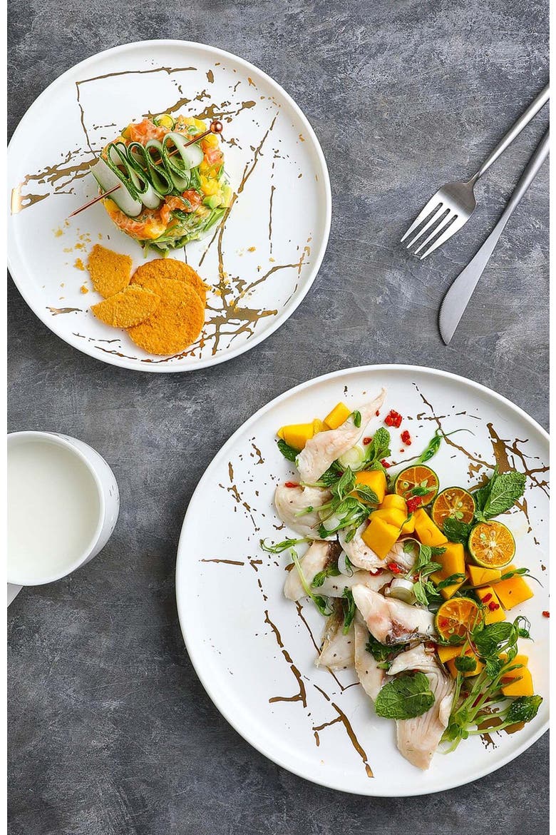 Zora Porcelain 4-Piece Salad Plate Set, Alternate, color, White