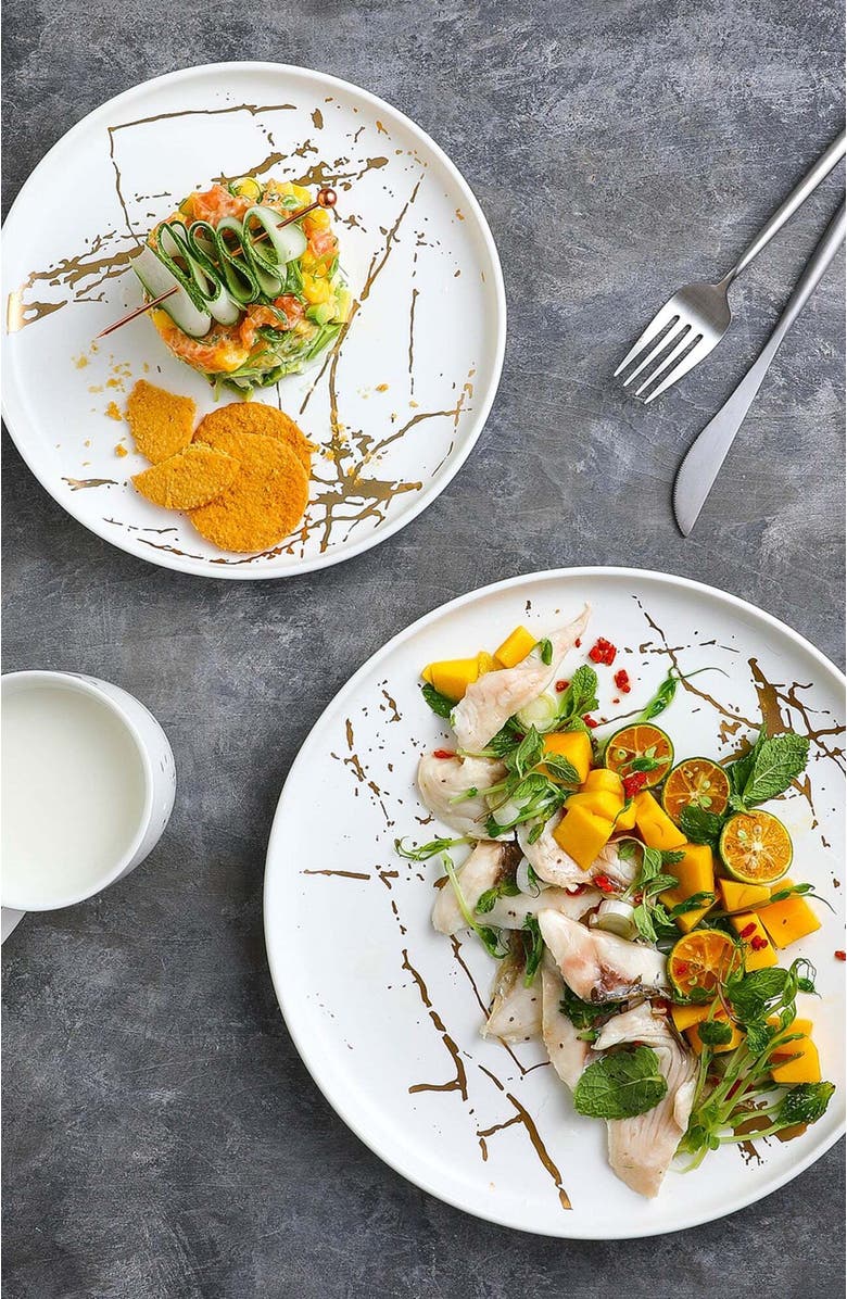 Stone Lain Zora Porcelain 4-Piece Salad Plate Set, Alternate, color, White