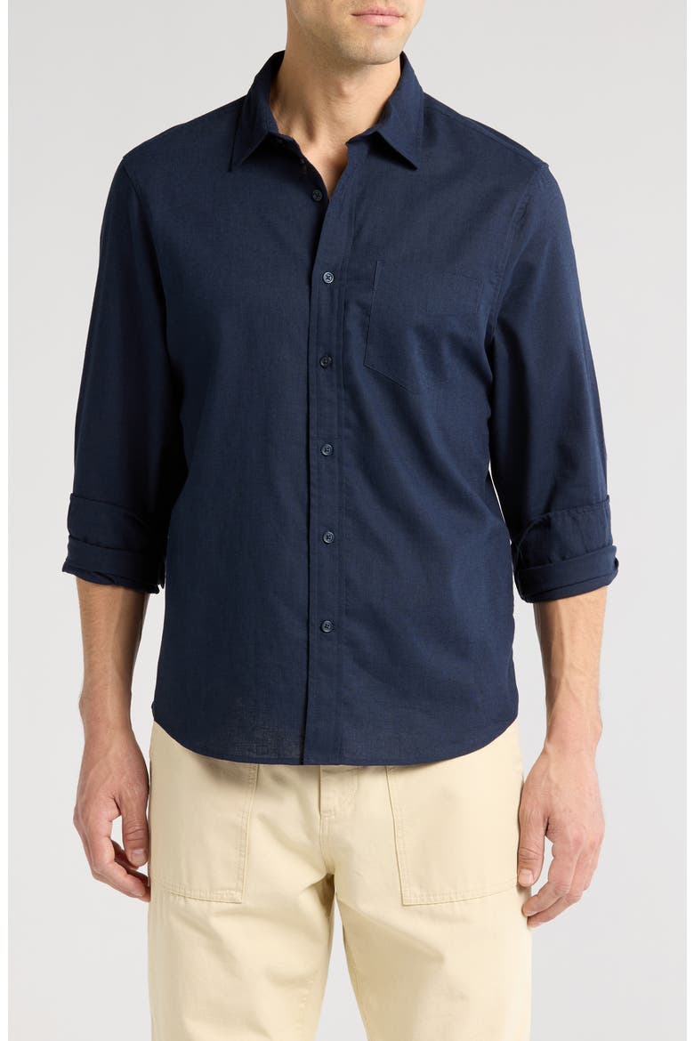 Solid Linen Blend Button-Up Shirt, Main, color, NAVY BLAZER