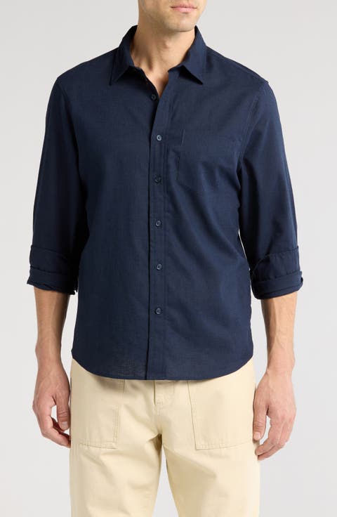 Solid Linen & Cotton Button-Up Shirt