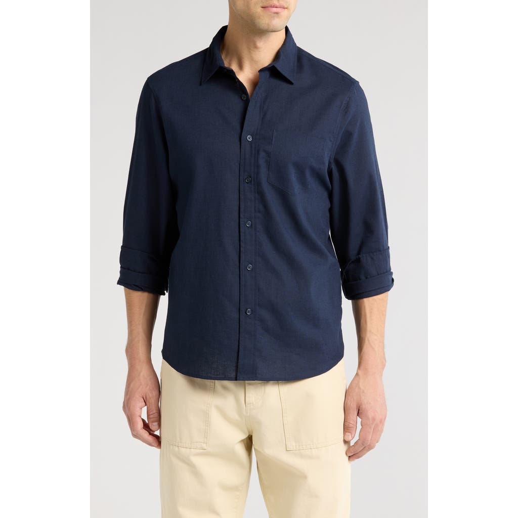 14TH & UNION 14TH & UNION SOLID LINEN & COTTON BUTTON-UP SHIRT
