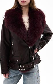 AZALEA WANG Aurelia Faux Leather Moto Jacket with Removable Faux Fur Collar