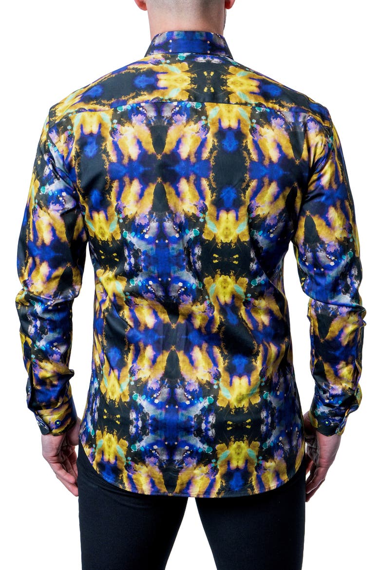 Fibonacci Tie Dye Trip Button-Up Shirt, Alternate, color, BLUE