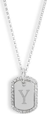 MESHMERISE Diamond Initial Dog Tag Pendant Necklace