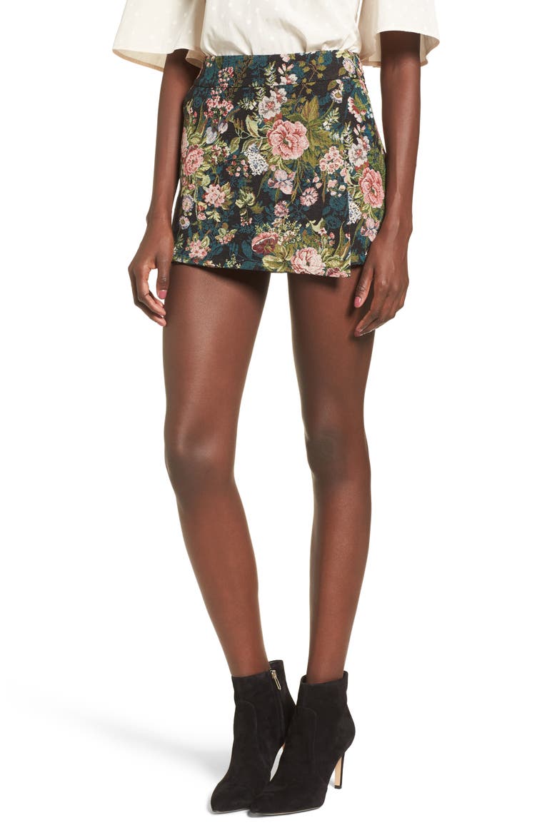 Tapestry Skort, Main, color, BLK ANTOINETTE BROCADE FLORAL