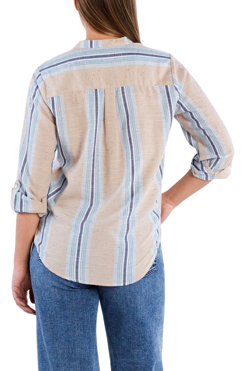 Billy T Belize Stripe Roll Tab Sleeve Popover Shirt, Alternate, color, Blue Multi Stripes