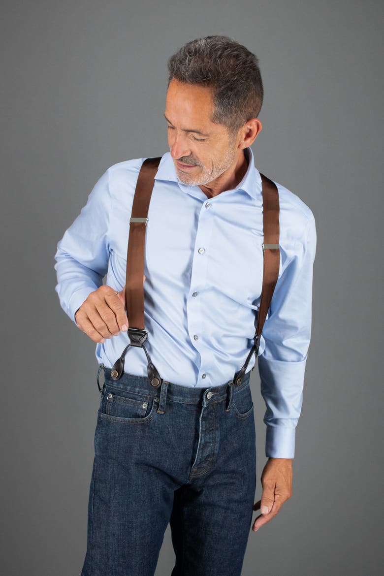 Dutton Solid Color Silk Button End Suspenders, Alternate, color, Brown