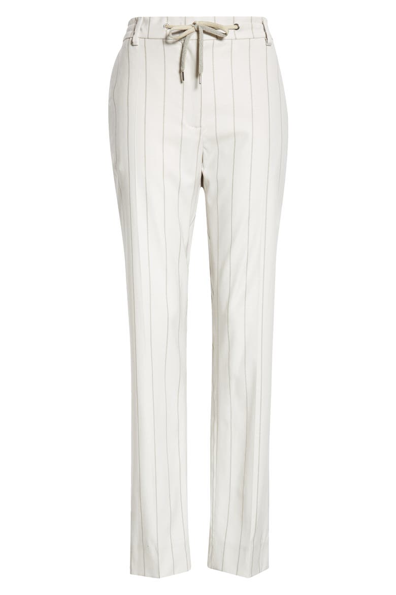 Slim Fit Stripe Drawstring Waist Virgin Wool Blend Pants, Alternate, color, IVORY