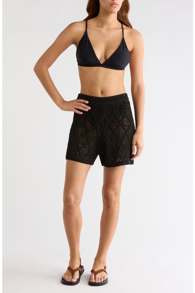 Openwork Knit Cover-Up Shorts, Main, color, BLACK