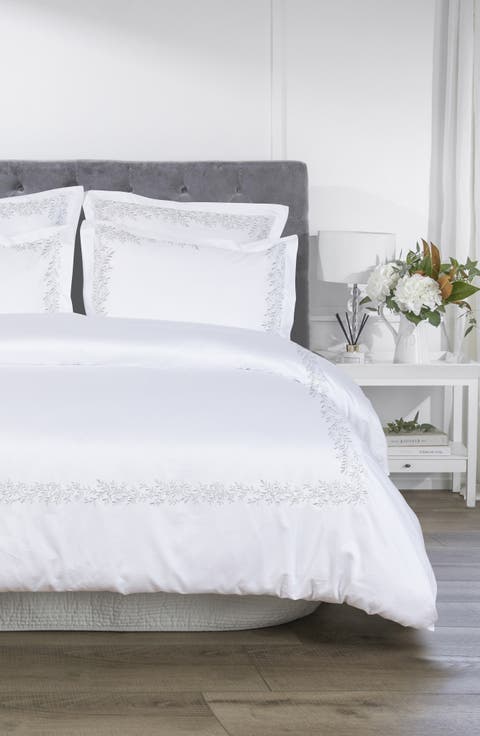 Floral Embroidered 600 Thread Count 100% Cotton Duvet Cover Set