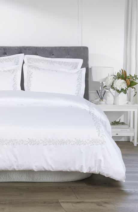 Floral Embroidered 600 Thread Count 100% Cotton Duvet Cover Set