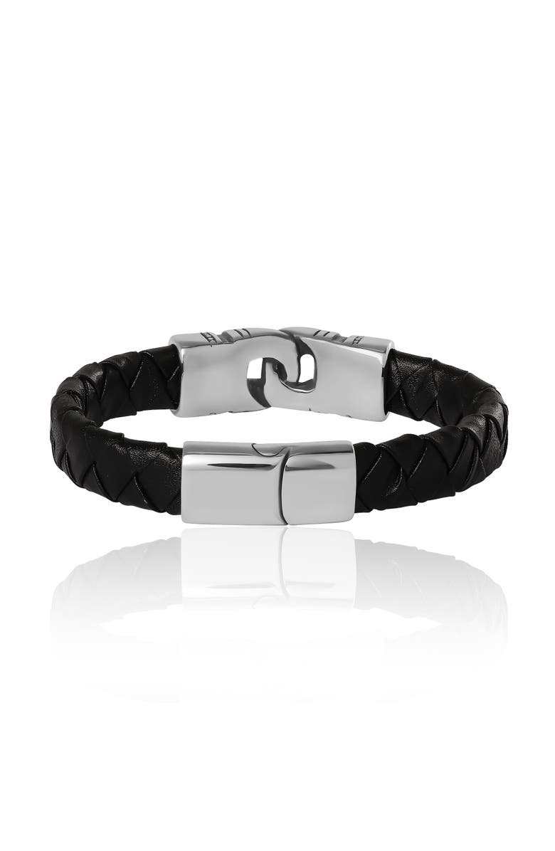 Lucky Brand Black Woven Leather Bracelet, Alternate, color, Silver