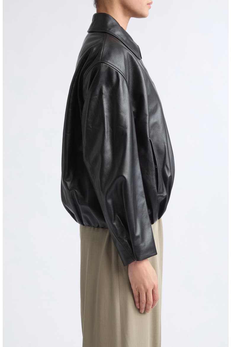 Melis Leather Bomber Jacket, Alternate, color, BLACK