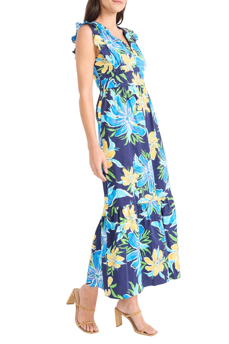 Floral Ruffle Midi Dress, Alternate, color, NAVY/ BLUE