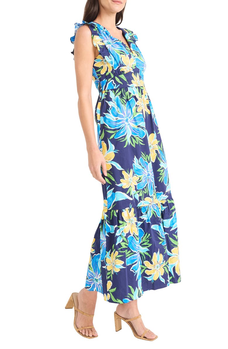 Maggy London Floral Ruffle Midi Dress, Alternate, color, Navy/ Blue