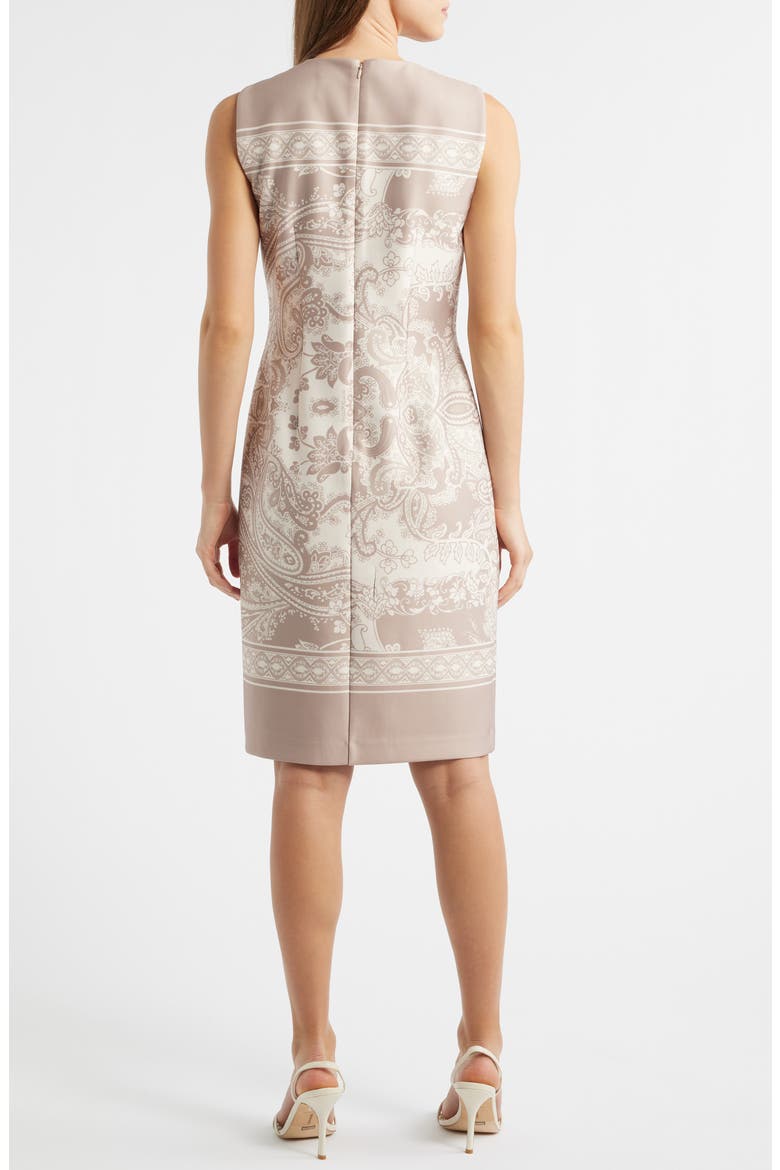 Scarf Print Sleeveless Sheath Dress, Alternate, color, LATTE MULTI