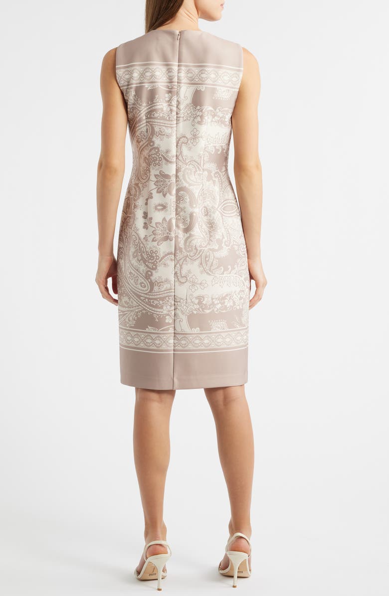 Anne Klein Scarf Print Sleeveless Sheath Dress, Alternate, color, Latte Multi