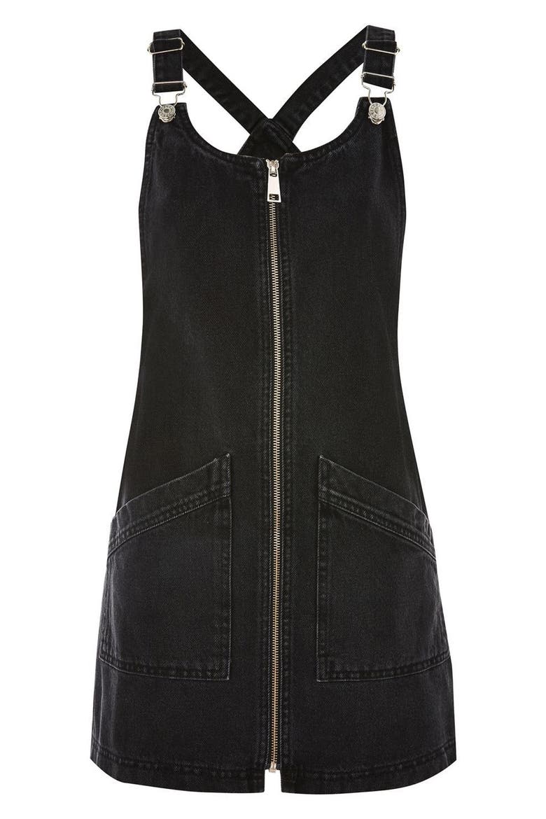 Denim Pinafore Dress, Alternate, color, WASHED BLACK