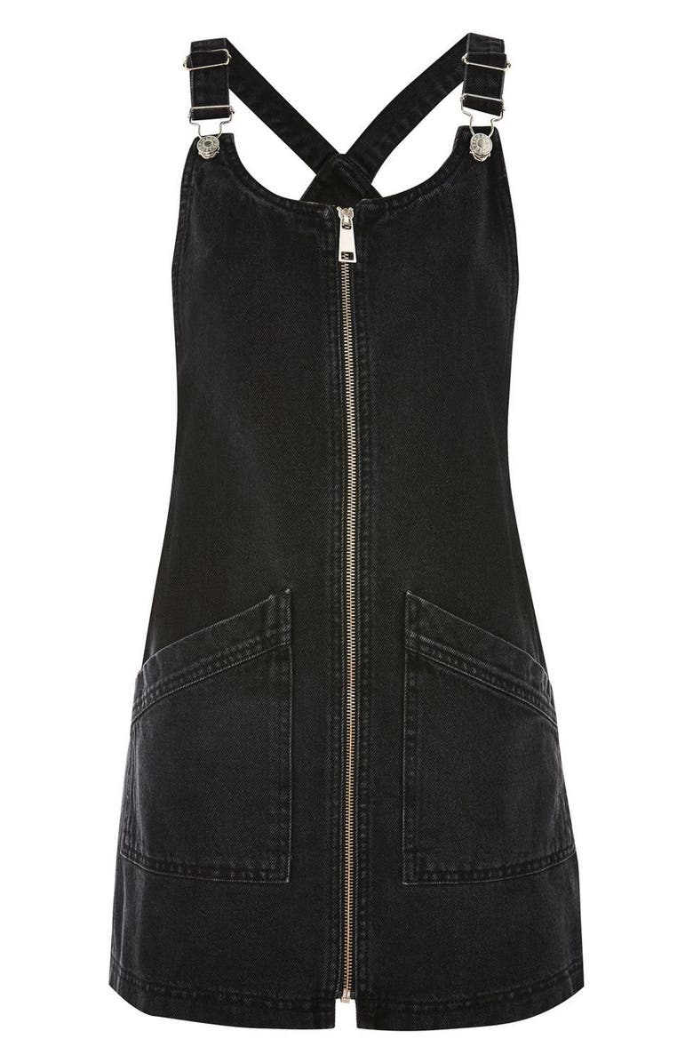 Topshop Denim Pinafore Dress, Alternate, color, 