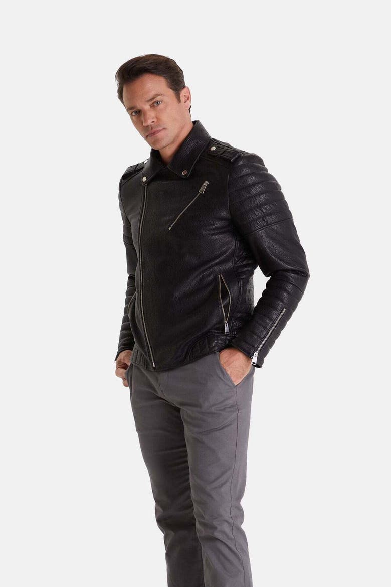 Quentin Leather Jacket, Alternate, color, Black