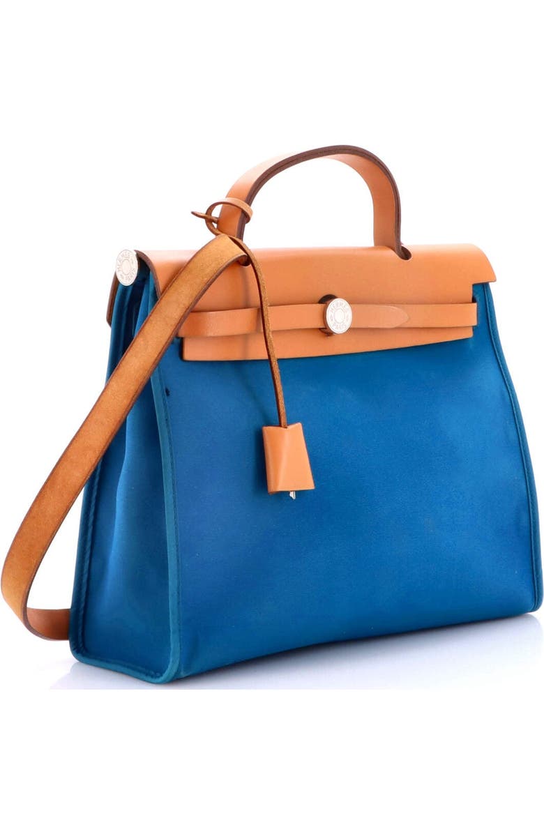 Pre-Owned Hermes Herbag Zip Leather and Toile 31, Alternate, color, Bleu Izmir