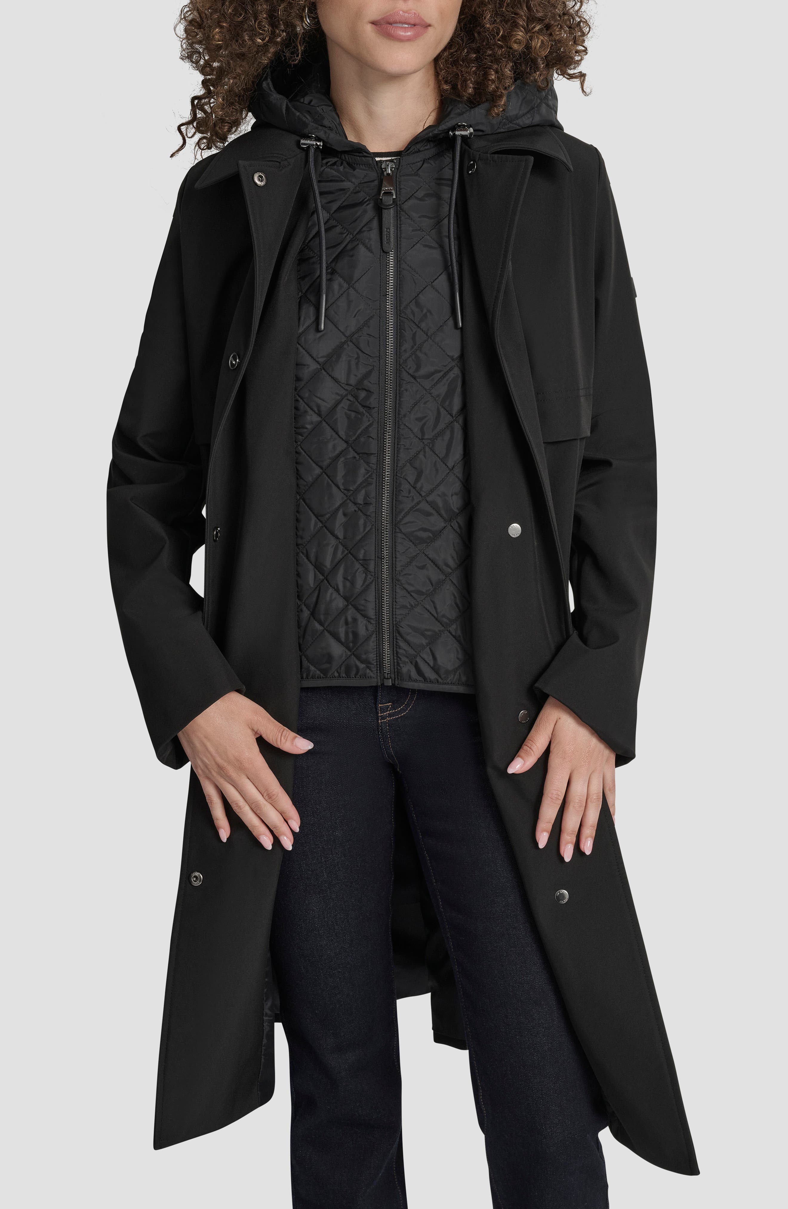 DKNY Softshell Hooded Trench Coat (Women) | Nordstromrack