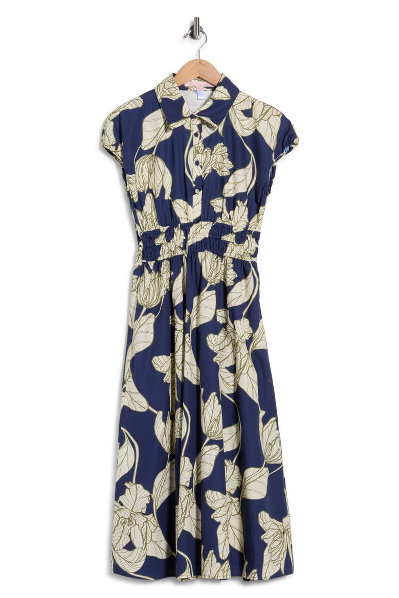 Alora Printed Cotton Shirtdress, Main, color, NAVY DRAMATIC VINING IRIS
