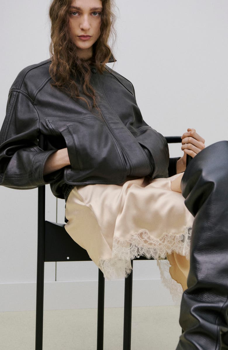 MANGO Lace Trim Satin Skirt, Alternate, color, Beige