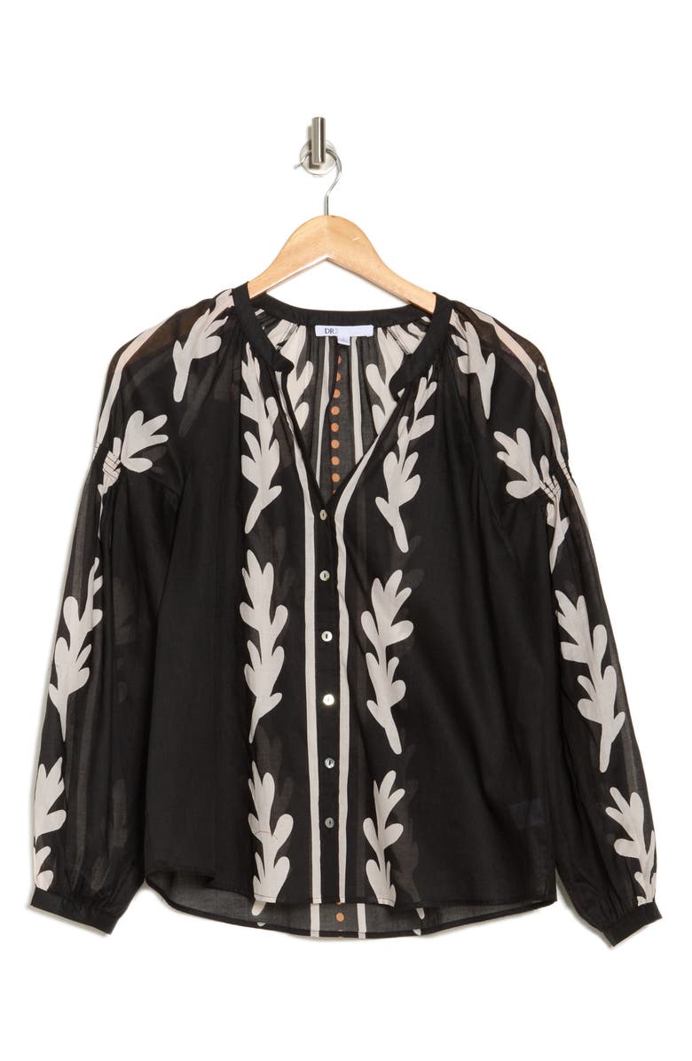 DR2 by Daniel Rainn Long Sleeve Cotton Top, Alternate, color, Black/ Rust