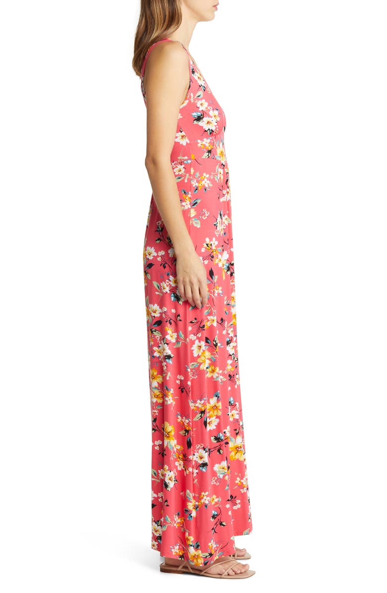 Loveappella Floral Print Sleeveless Jersey Maxi Dress, Alternate, color, Coral