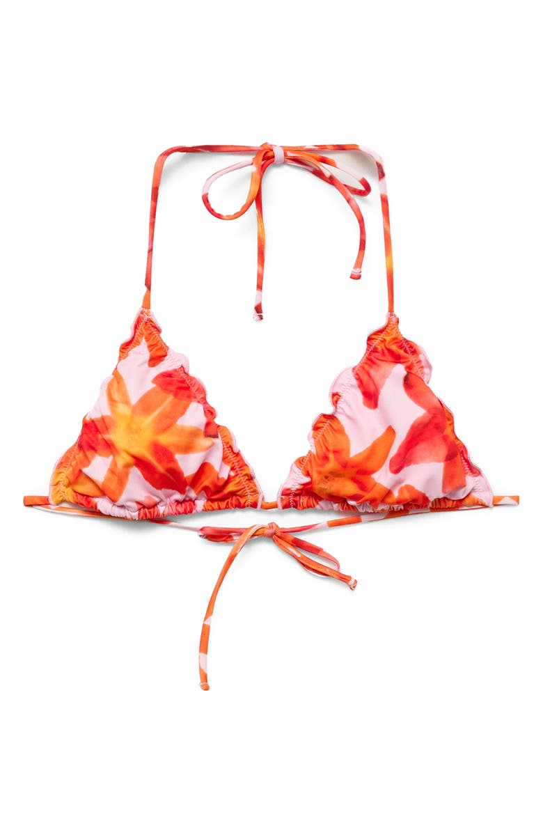 MANGO Ruffle Floral Triangle Bikini Top, Main, color, 