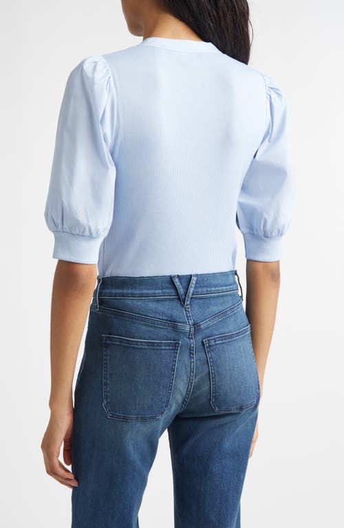 Veronica Beard Coralee Puff Sleeve Mixed Media Henley Top In Blue