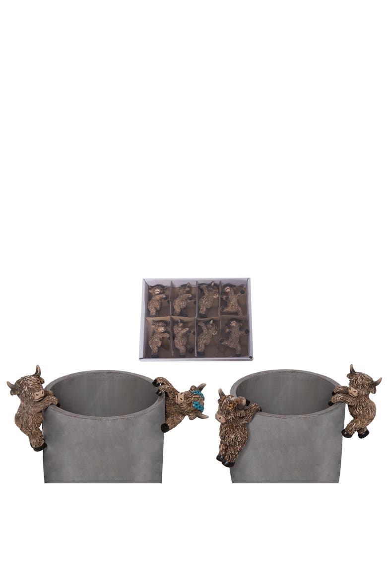 Resin Highland Cow Plant Hangers in Box Set of 8 Brown for Spring Garden Decor, Main, color, Brown