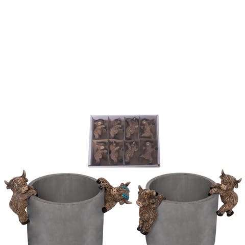 Resin Highland Cow Plant Hangers in Box Set of 8 Brown for Spring Garden Decor