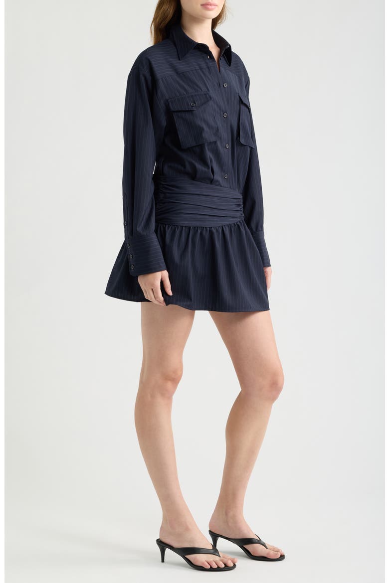 Pinstripe Long Sleeve Wool Blend Mini Shirtdress, Alternate, color, NAVY