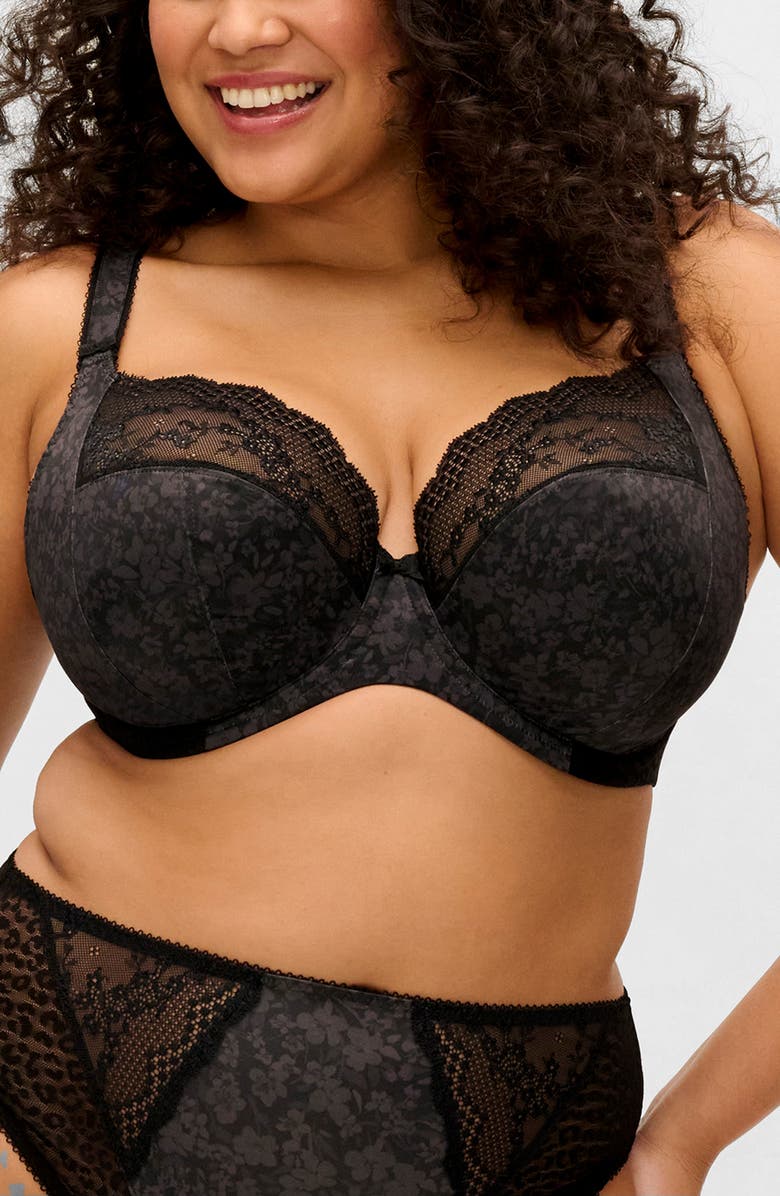 Elomi Lucie Full Figure Underwire Plunge Bra, Main, color, Black