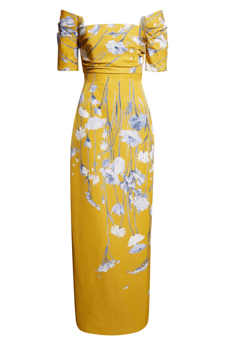 Lela Rose Floral Faille Off the Shoulder Gown, Alternate, color, Ochre Multi