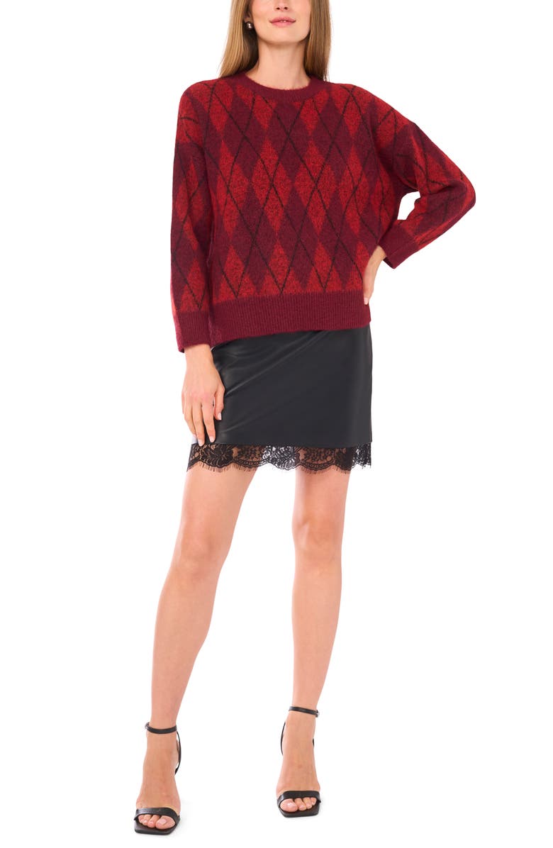 Vince Camuto Argyle Eyelash Jacquard Crewneck Sweater, Alternate, color, Burgundy