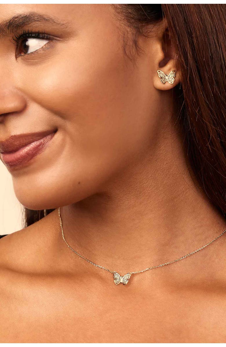 Oradina 14K Yellow Gold Social Butterfly Studs, Alternate, color, Yellow Gold