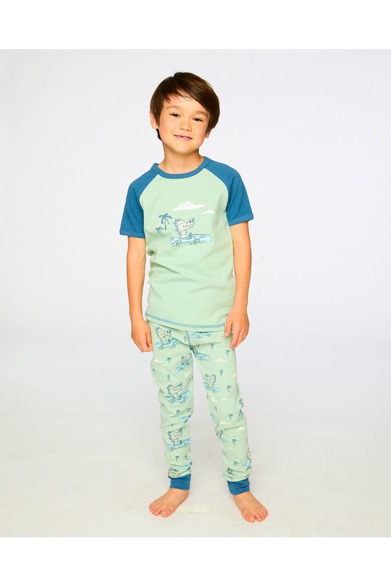 Organic Cotton Crocodile Two-Piece Pyjama Set, Alternate, color, Green Printed Crocodiles