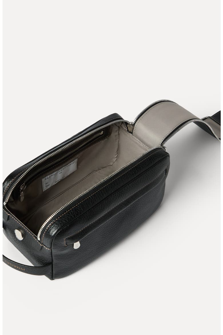 Grained calfskin beauty case with zipper, Alternate, color, Black