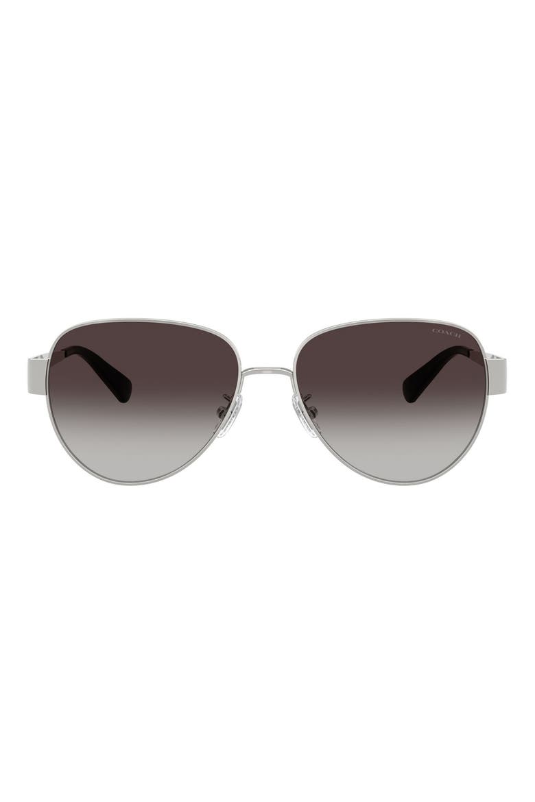 57mm Gradient Pilot Sunglasses, Main, color, SHINY SILVER / GREY GRADIENT
