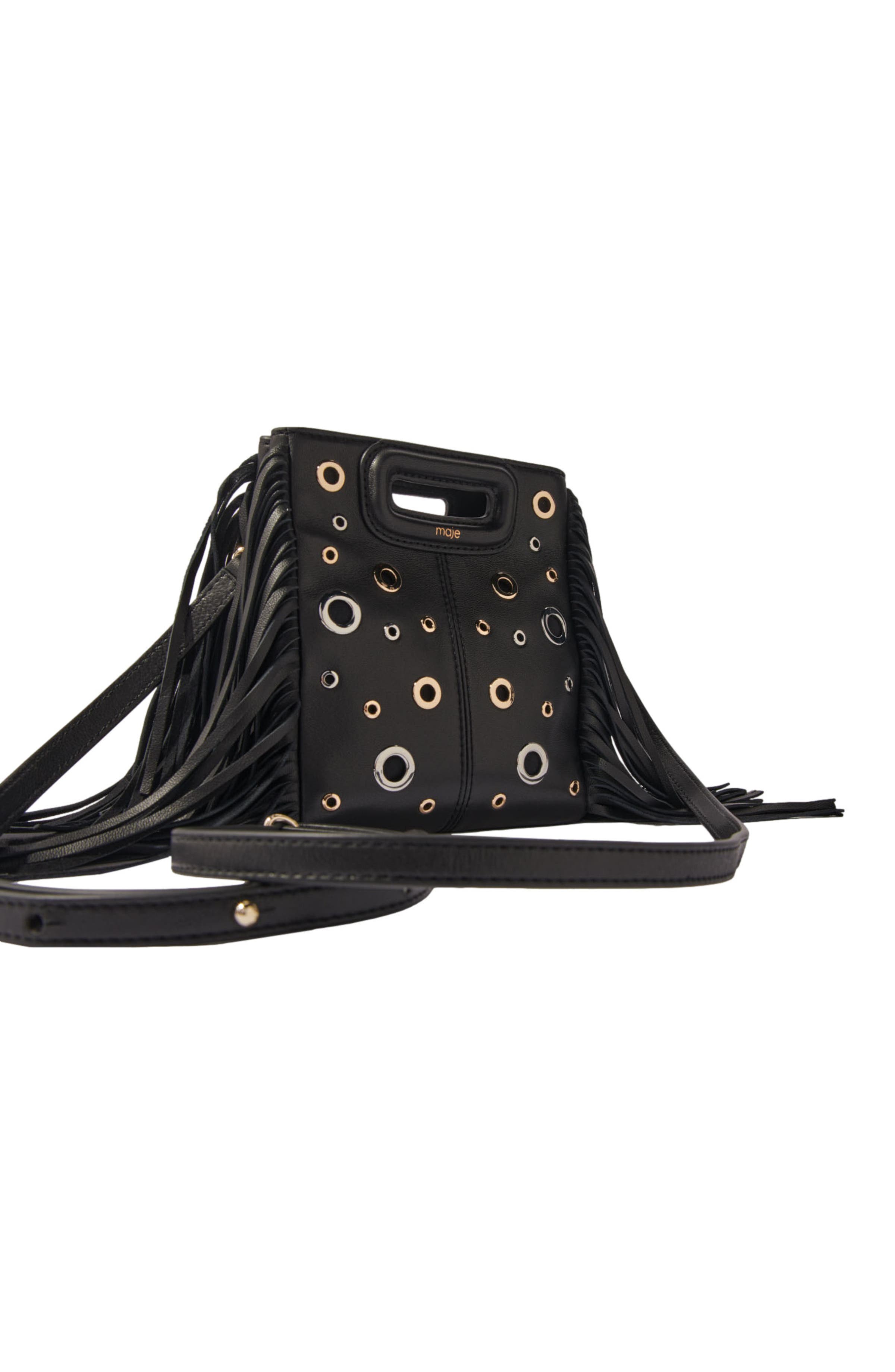 maje Leather M mini bag with eyelets, Alternate, color, 