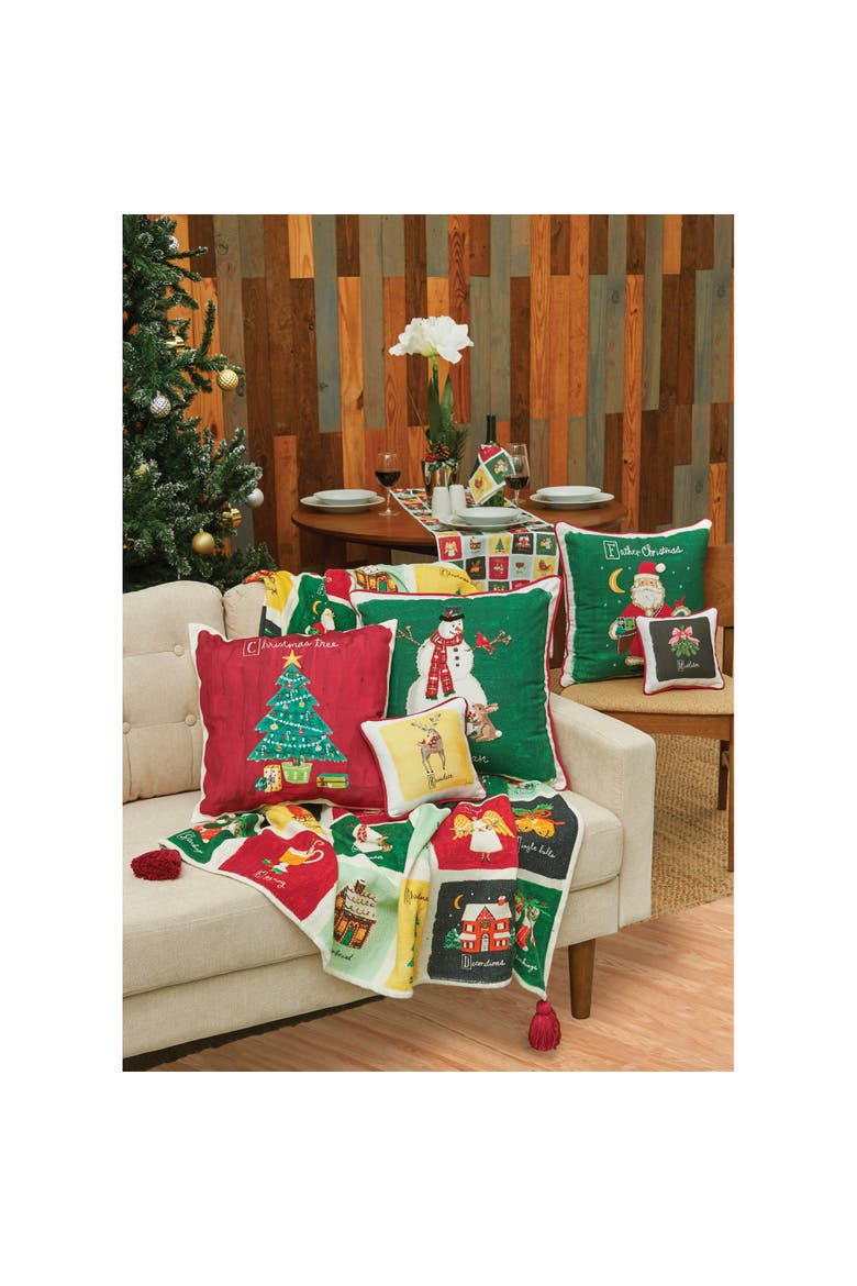 Christmas Alphabet Grid Printed 100% Cotton Handwoven Throw Blanket w/ Red Tassels 50" x 60", Alternate, color, Green