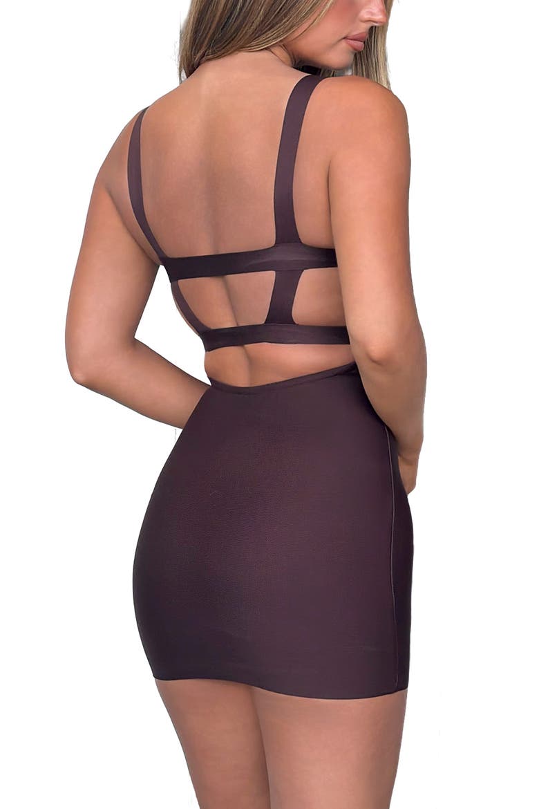 Eva Bandage Minidress, Alternate, color, CHOC BROWN