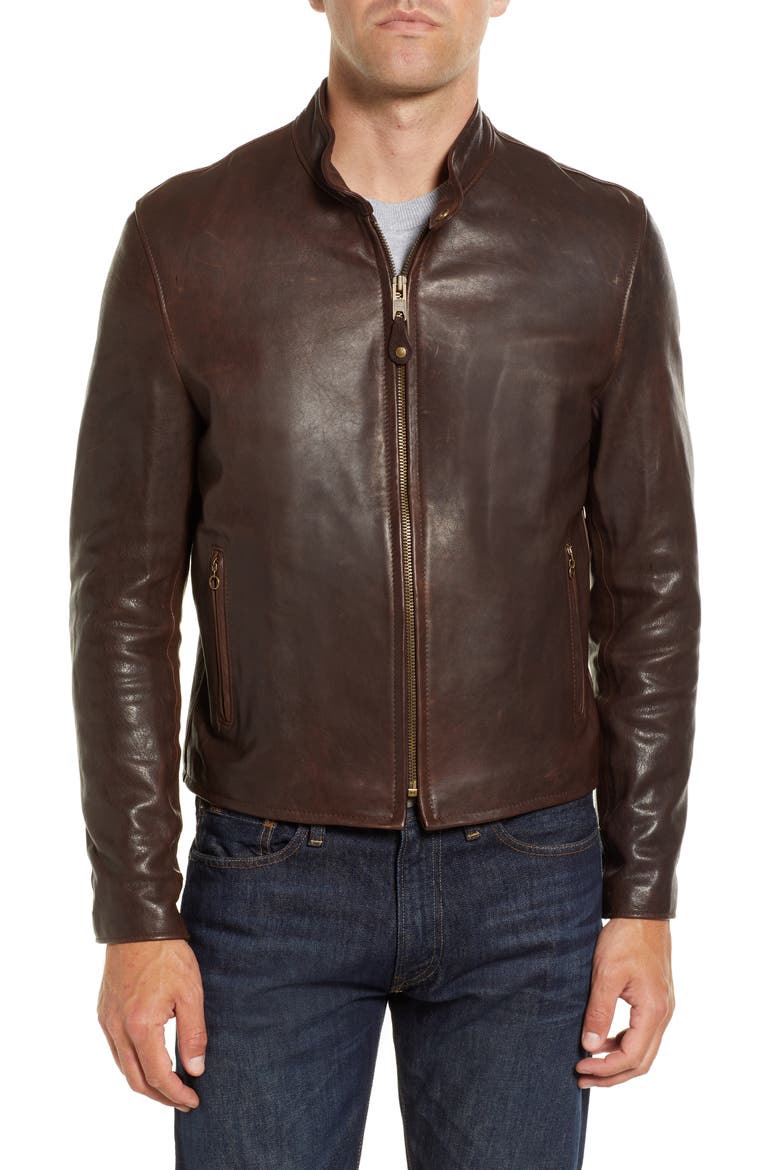 Leather Moto Jacket, Alternate, color, BROWN